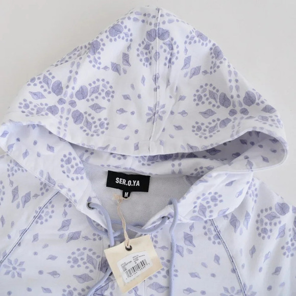 SER.O.YA Foster Hoodie Pullover Sweater White & Purple Floral  M NWT - Picture 11 of 14